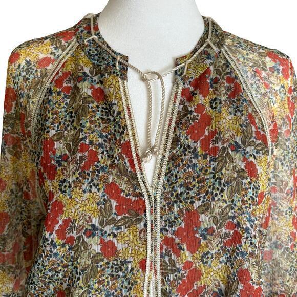 ALEXIS Floral Print Mini Ruffle Dress Tassel Multicolor Long Sleeve Size Medium - Picture 4 of 16